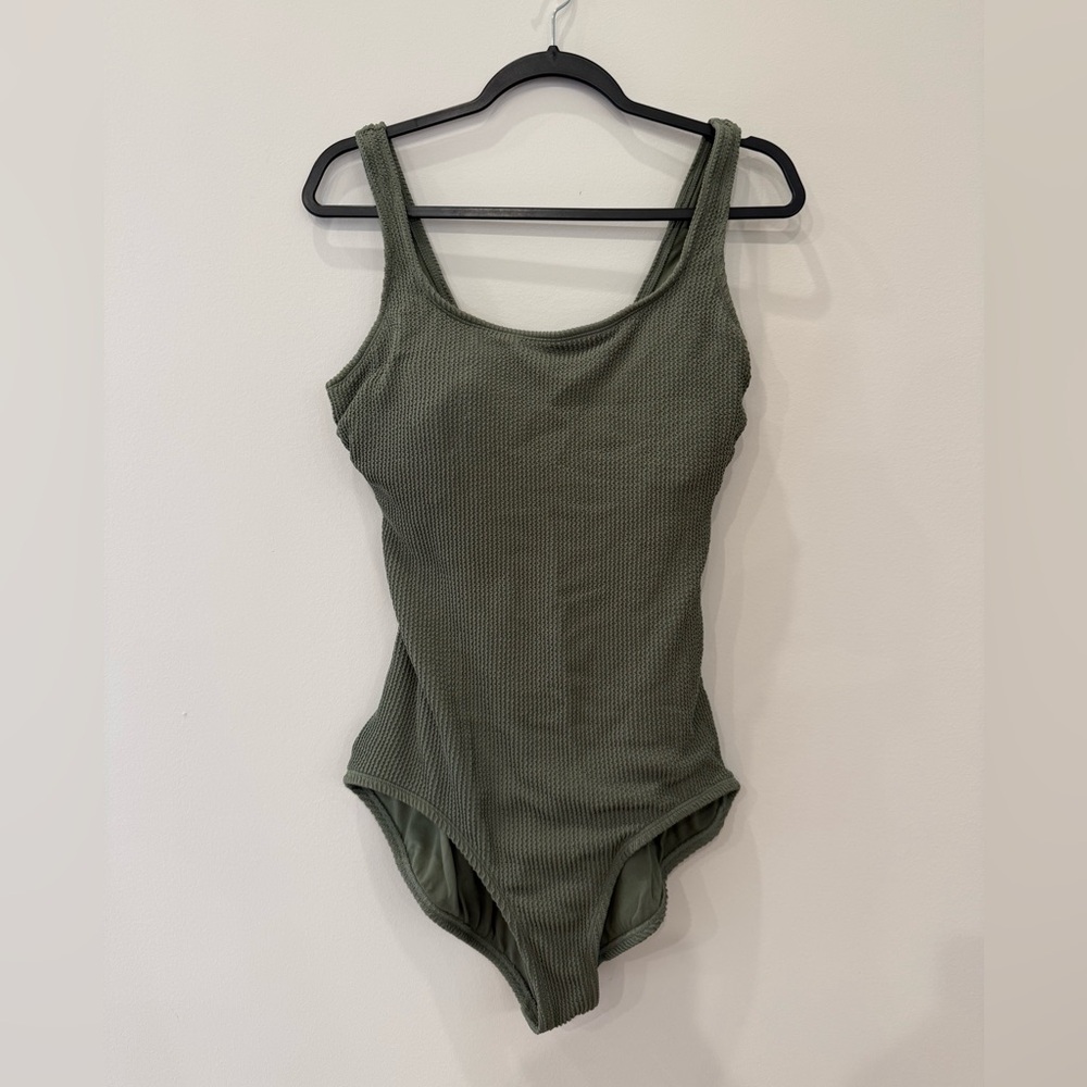 Time and Tru Olive Green Ribbed One-Piece Swimsuit